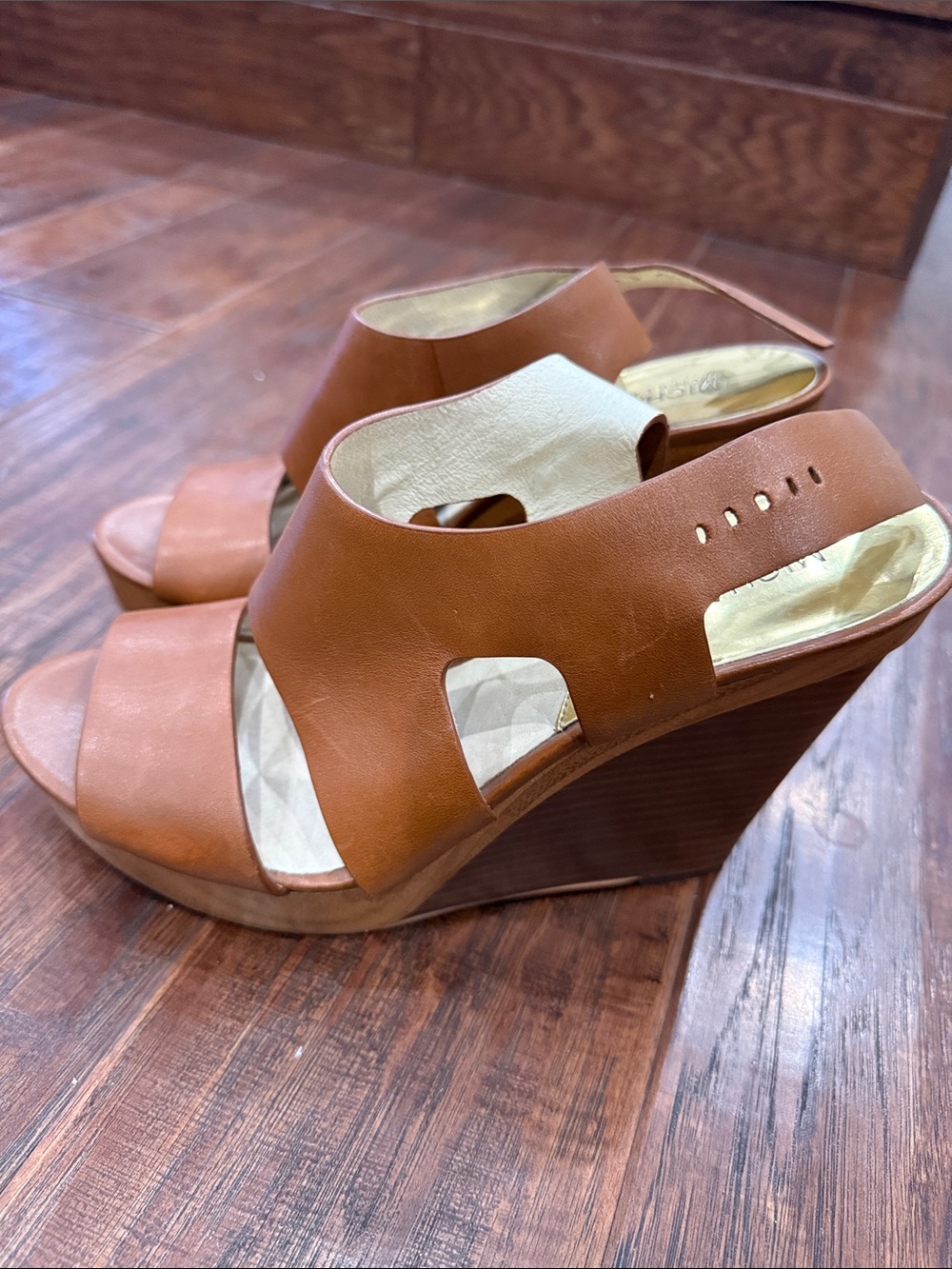 Michael Kors Tan Leather Wedge Sandals